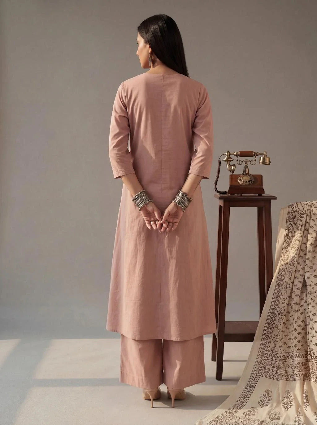 Solid A-Line Design Features Pintuck Pleats Kurta Palazzo Set