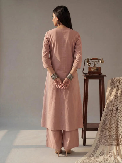 Solid A-Line Design Features Pintuck Pleats Kurta Palazzo Set
