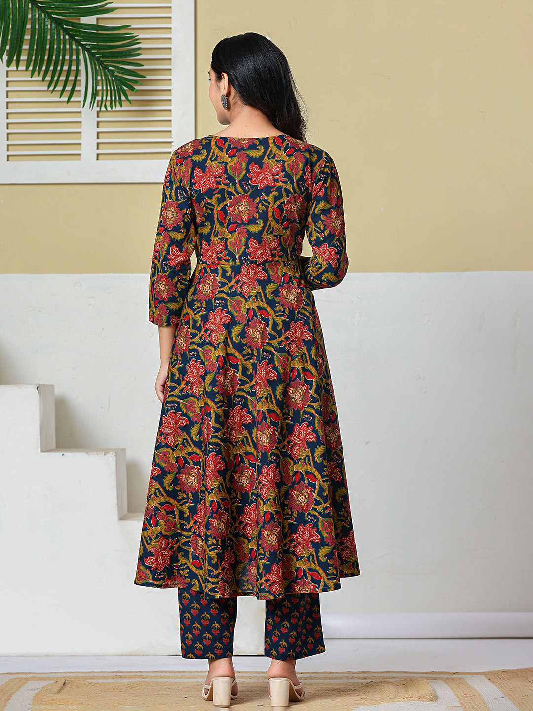Anarkali Pure Cotton Floral Maternity Wear Kurta Trouser Dupatta Set