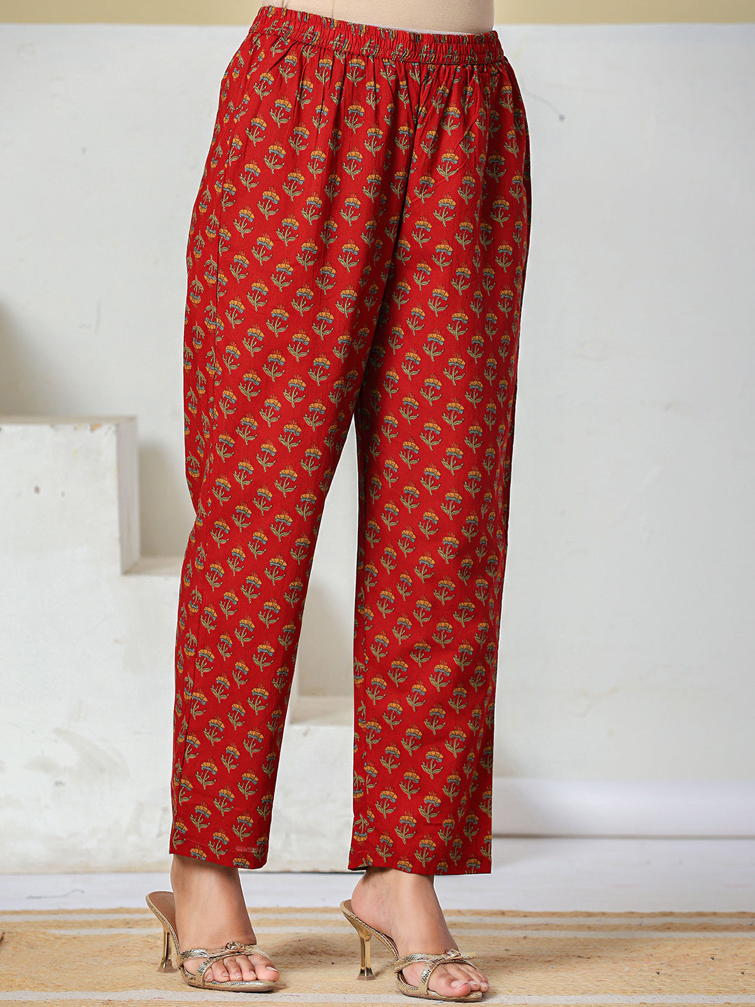 Anarkali Pure Cotton Floral Maternity Wear Kurta Trouser Dupatta Set