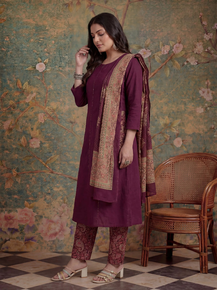 Cotton A-Line Patch Work Pluse Size Kurta Pant Dupatta Set