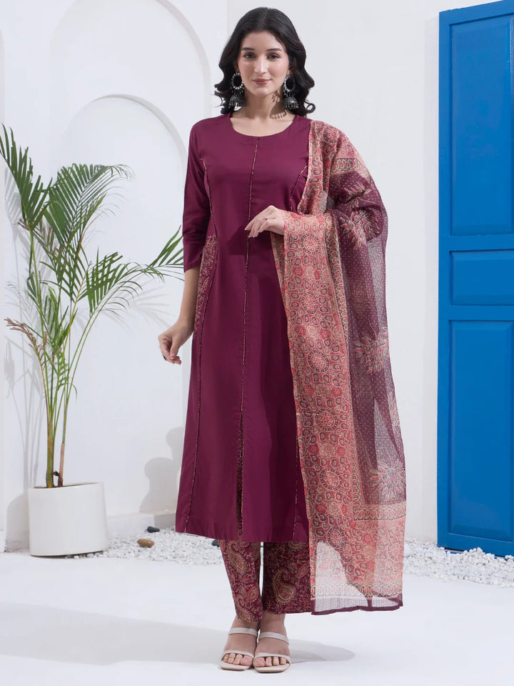Cotton A Line Patch Work Kurta Pant Dupatta Set