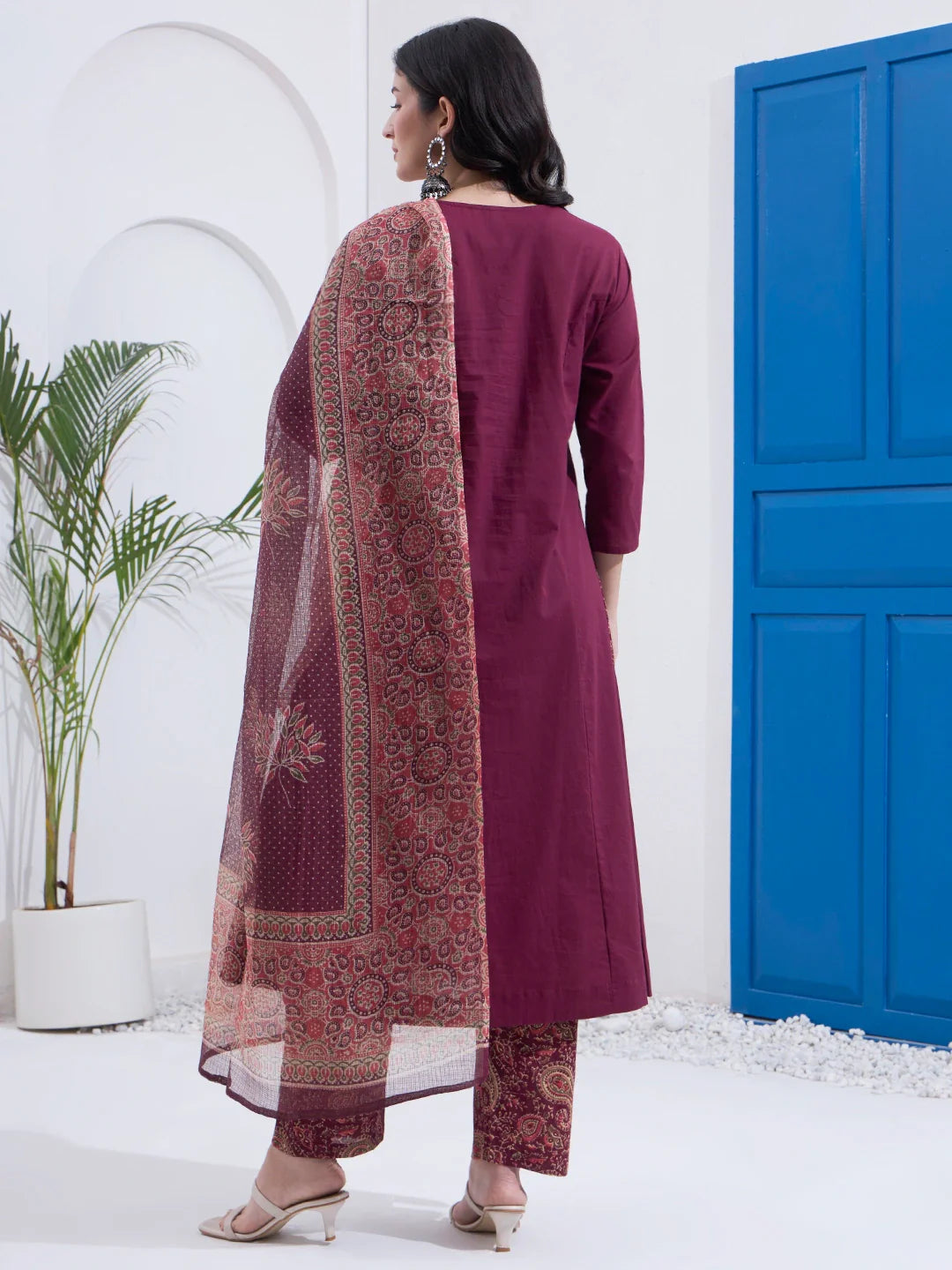 Cotton A Line Patch Work Kurta Pant Dupatta Set