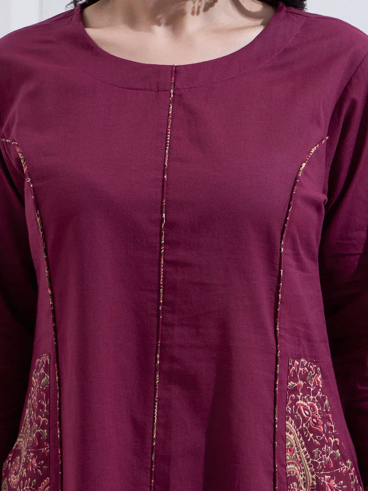 Cotton A Line Patch Work Kurta Pant Dupatta Set