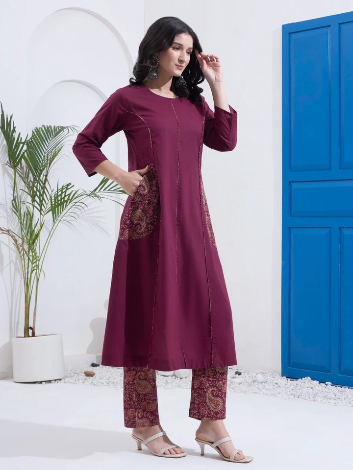 Cotton A Line Patch Work Kurta Pant Dupatta Set