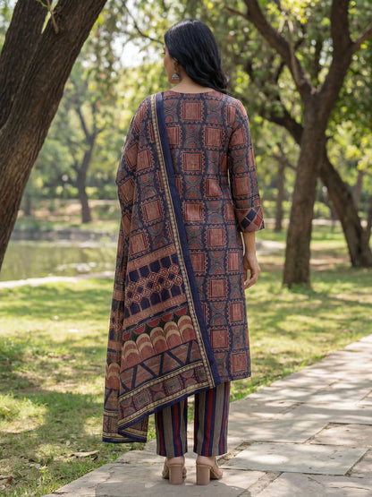 Straight Geometric Print With Kurta Trouser Dupatta Set