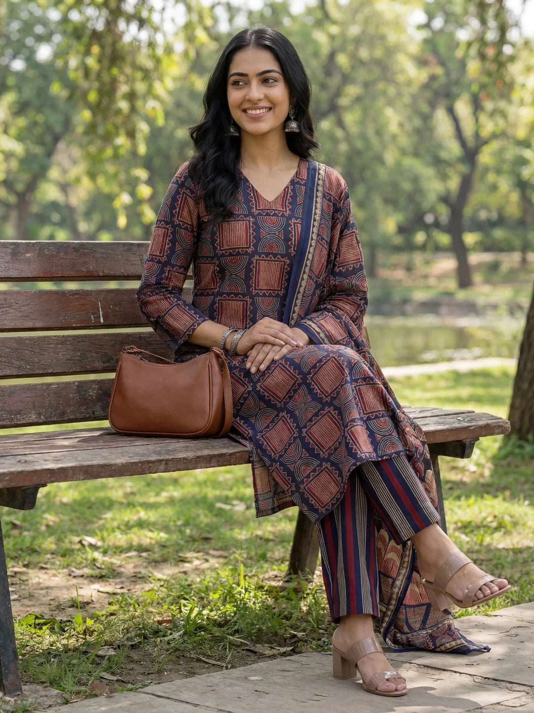 Straight Geometric Print With Kurta Trouser Dupatta Set
