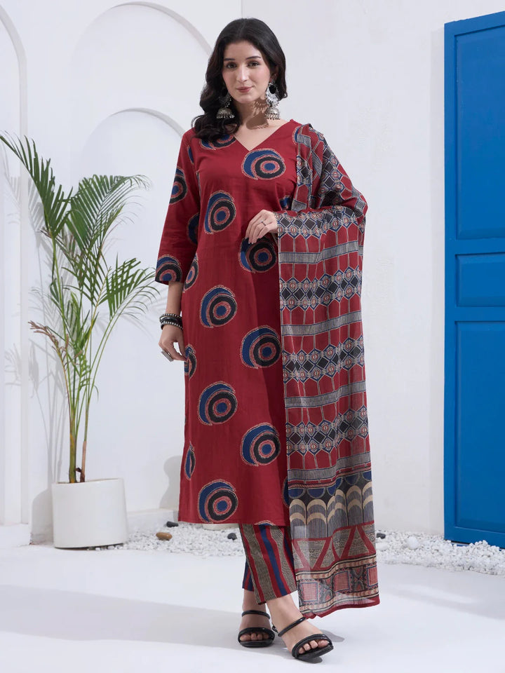 Cotton Straight Kurta Pant Dupatta Set