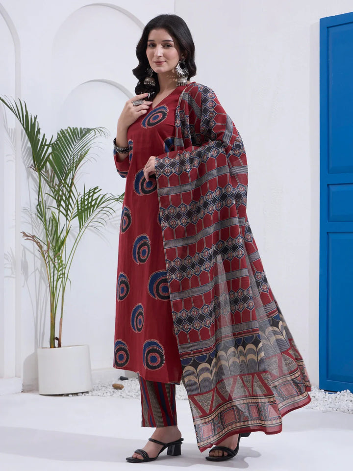 Cotton Straight Kurta Pant Dupatta Set