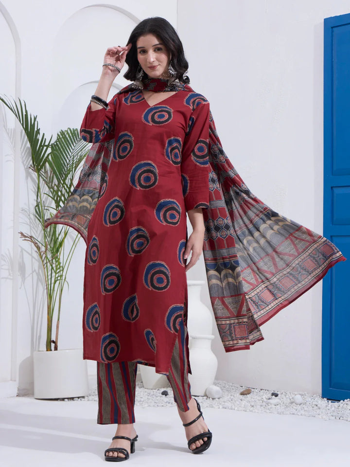 Cotton Straight Kurta Pant Dupatta Set