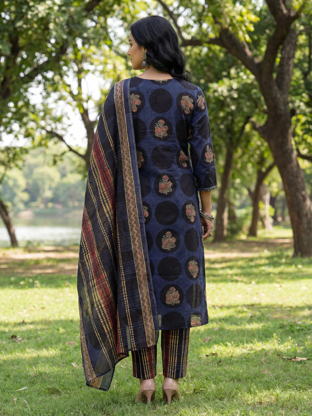 Cotton Straight Floral Print Kurta Trouser Dupatta Set