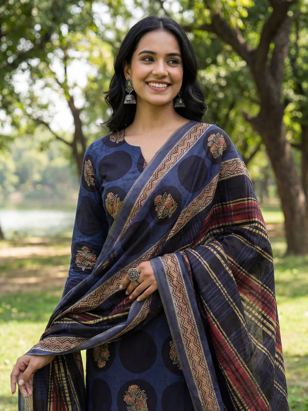 Cotton Straight Floral Print Kurta Trouser Dupatta Set
