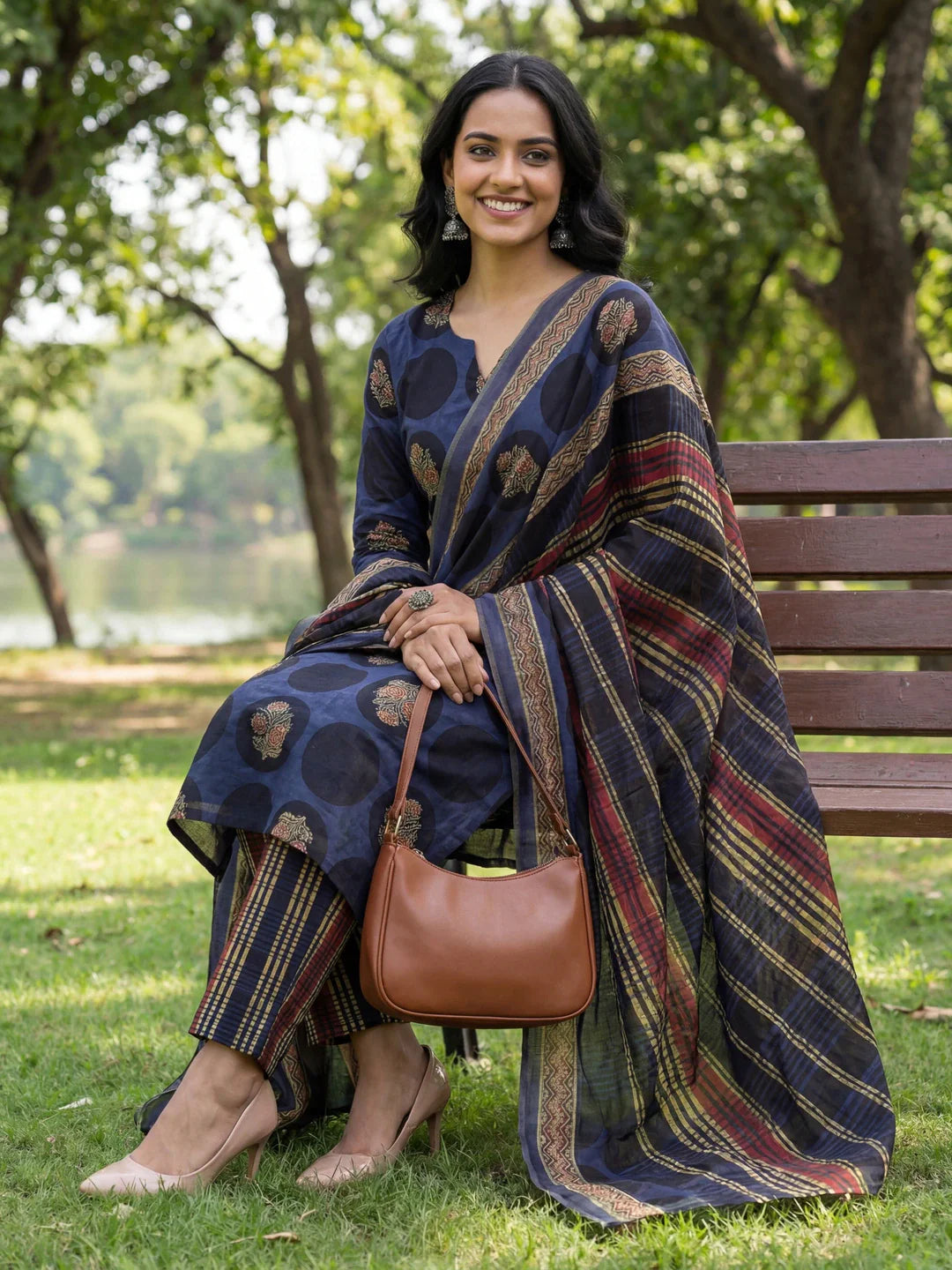 Cotton Straight Floral Print Kurta Trouser Dupatta Set