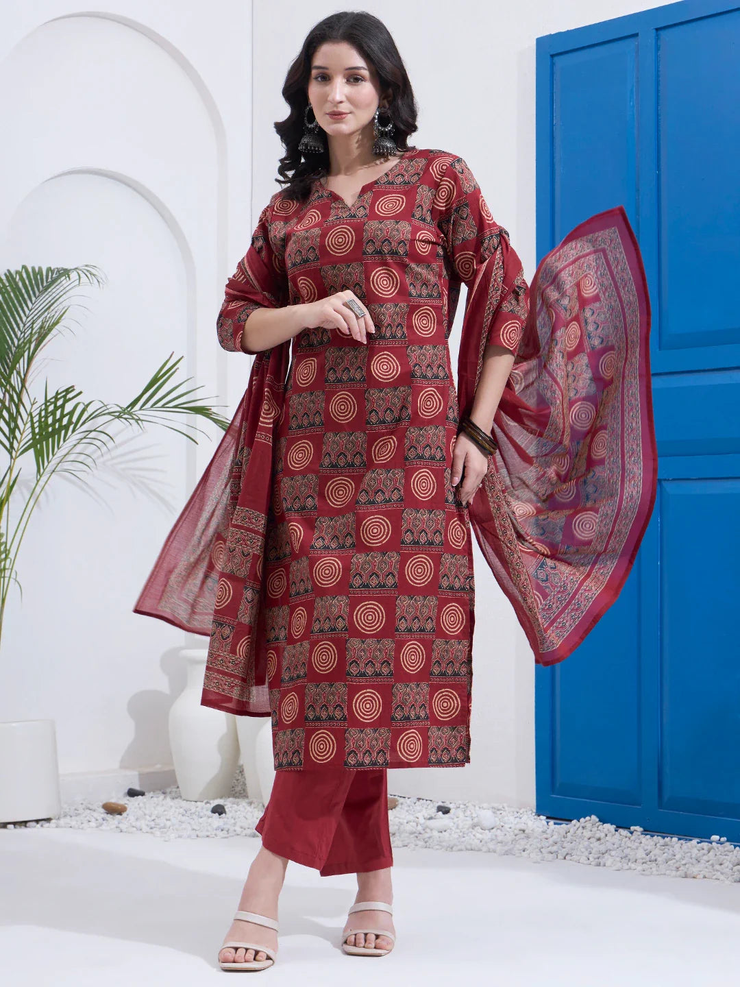 Cotton Straight Kurta Pant Dupatta Set