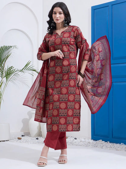 Cotton Straight Kurta Pant Dupatta Set