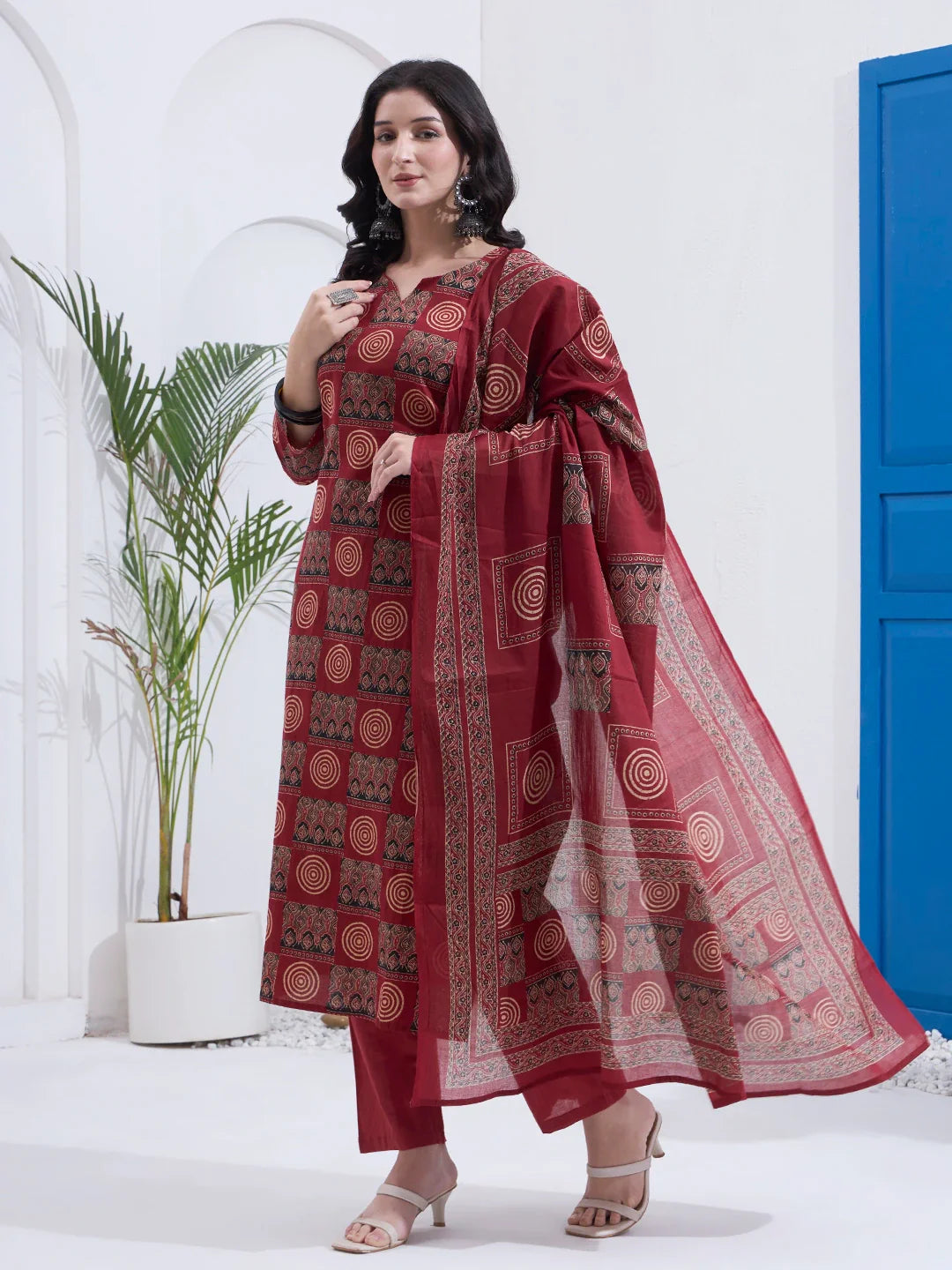 Cotton Straight Kurta Pant Dupatta Set
