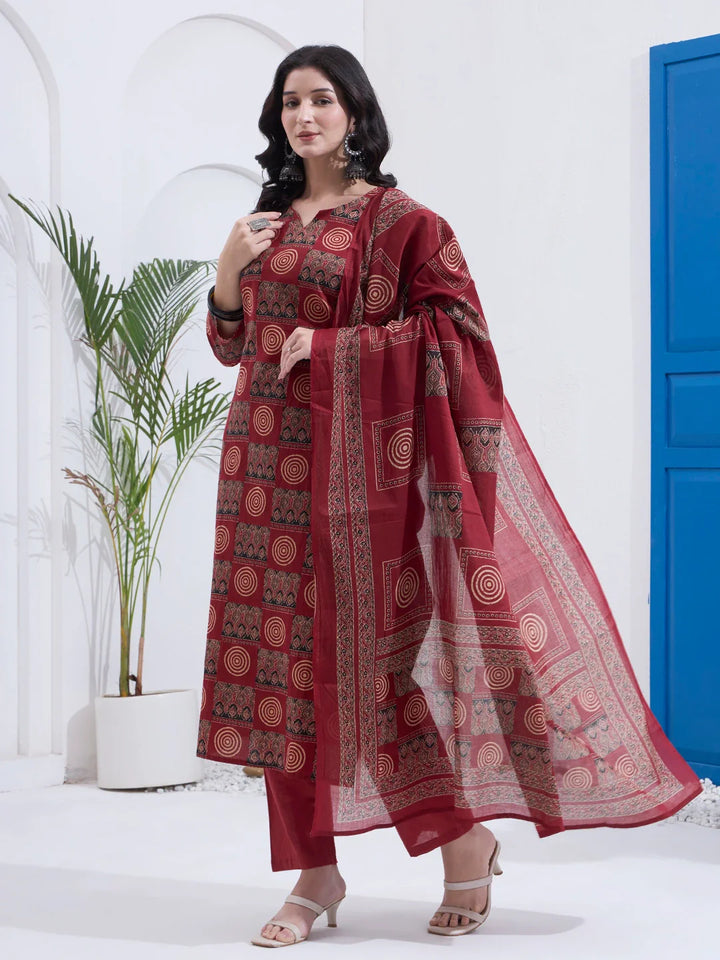 Cotton Straight Kurta Pant Dupatta Set