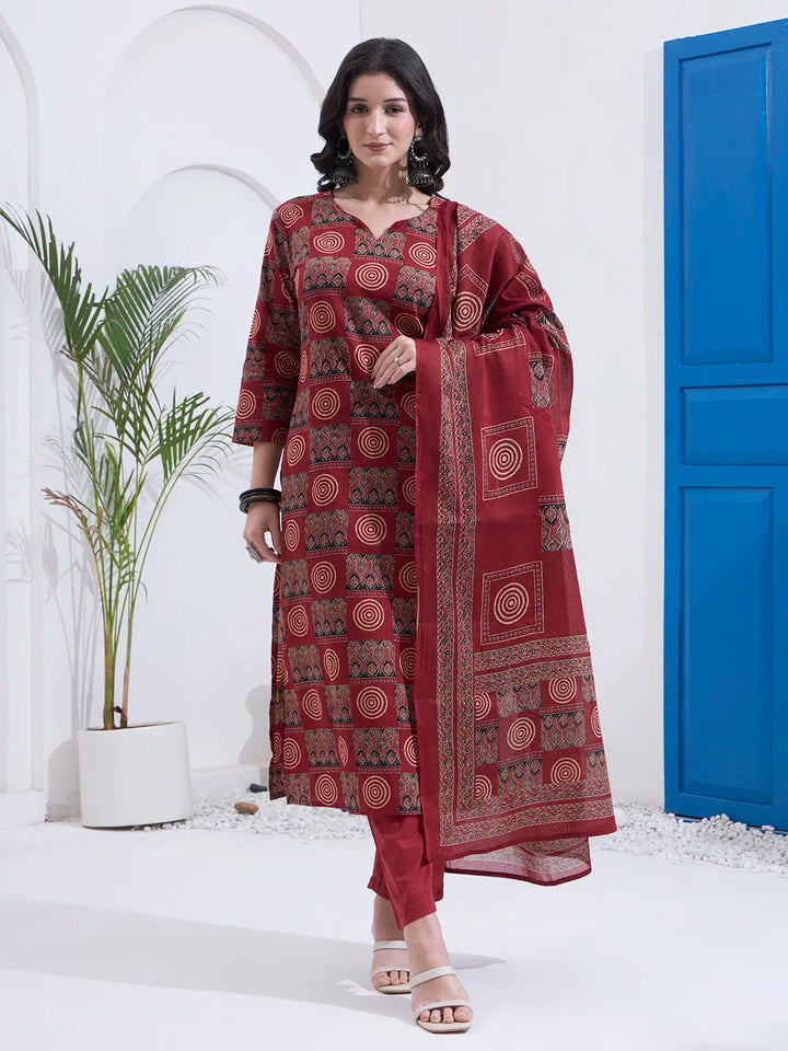Cotton Straight Kurta Pant Dupatta Set