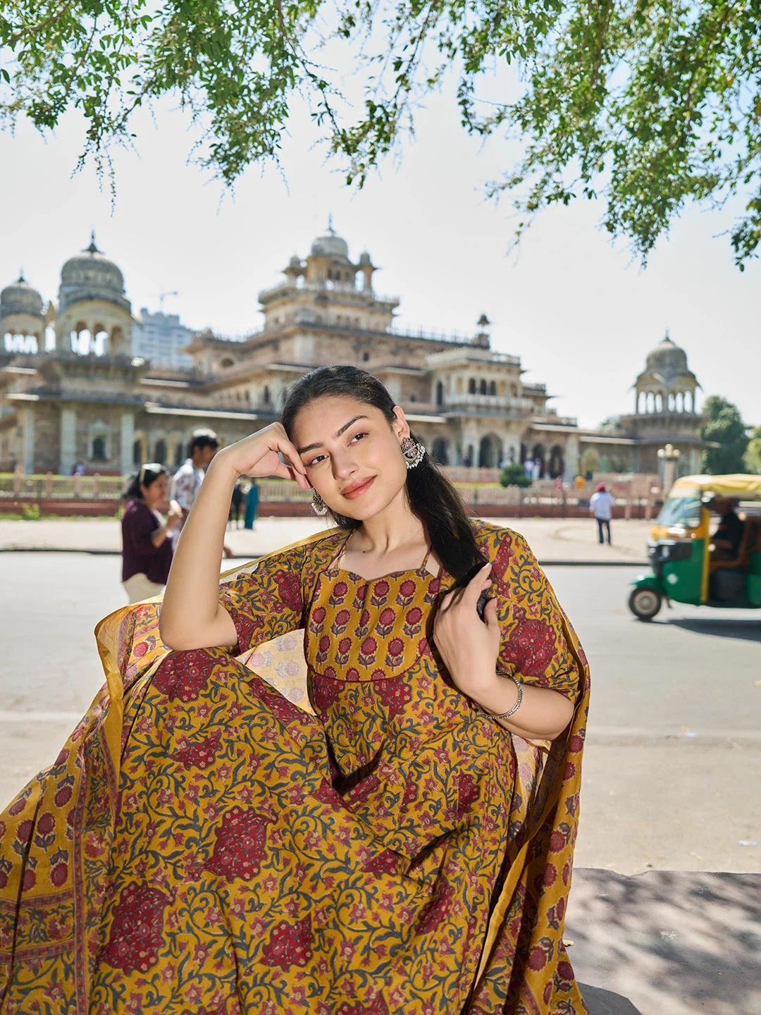 Cotton Kalidaar Style Kurta Pant Dupatta Set