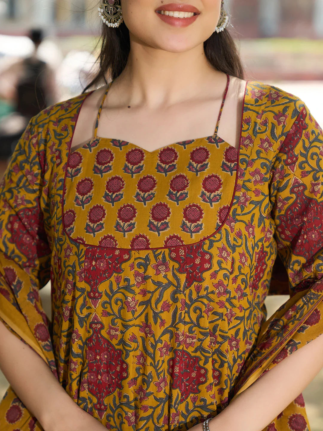 Cotton Kalidaar Style Kurta Pant Dupatta Set