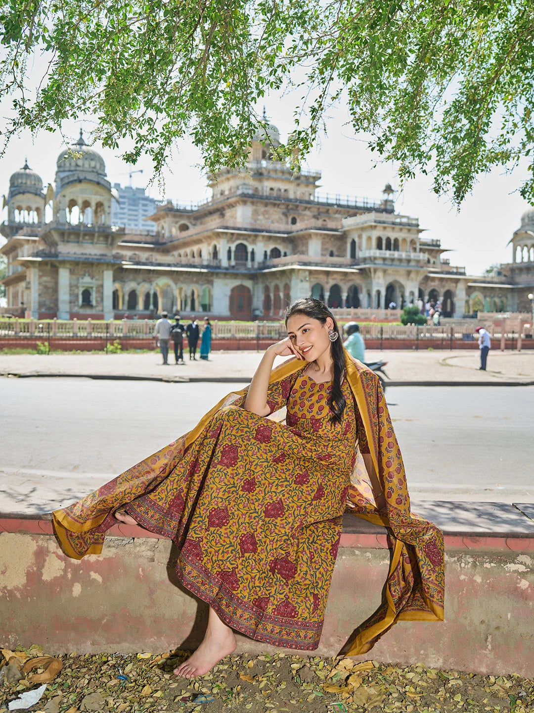 Cotton Kalidaar Style Kurta Pant Dupatta Set