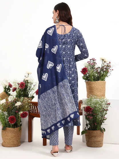 Cotton Anarkali Kurta Churidaar Sleeve Style Pant Dupatta Set