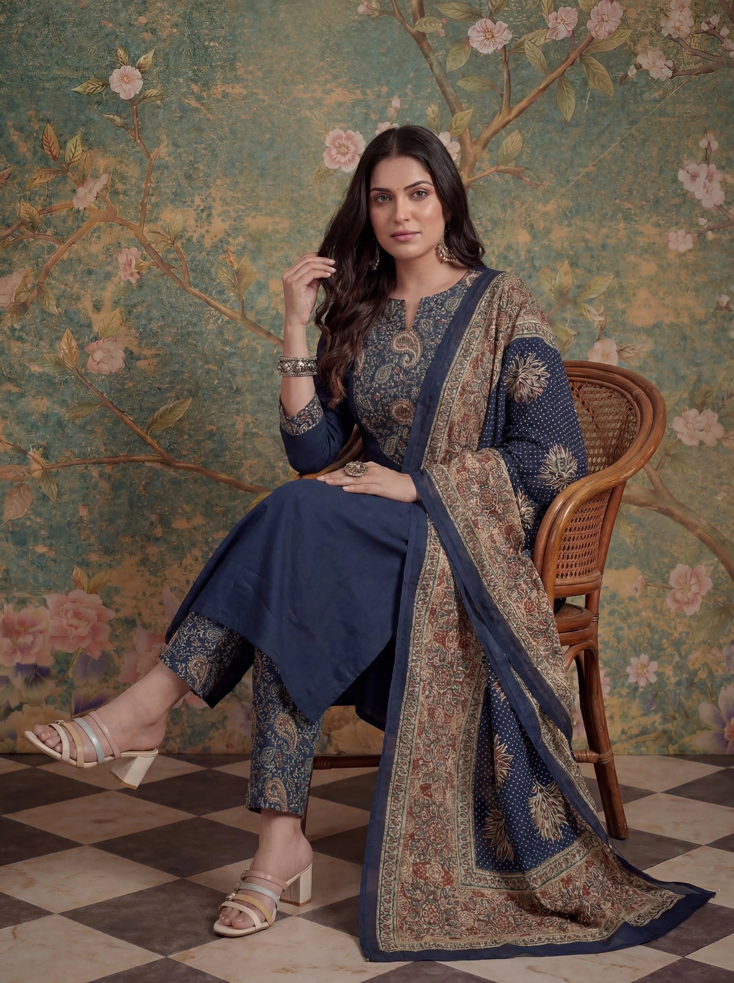 Cotton A Line Patch Work Plus Size Kurta Pant Dupatta Set