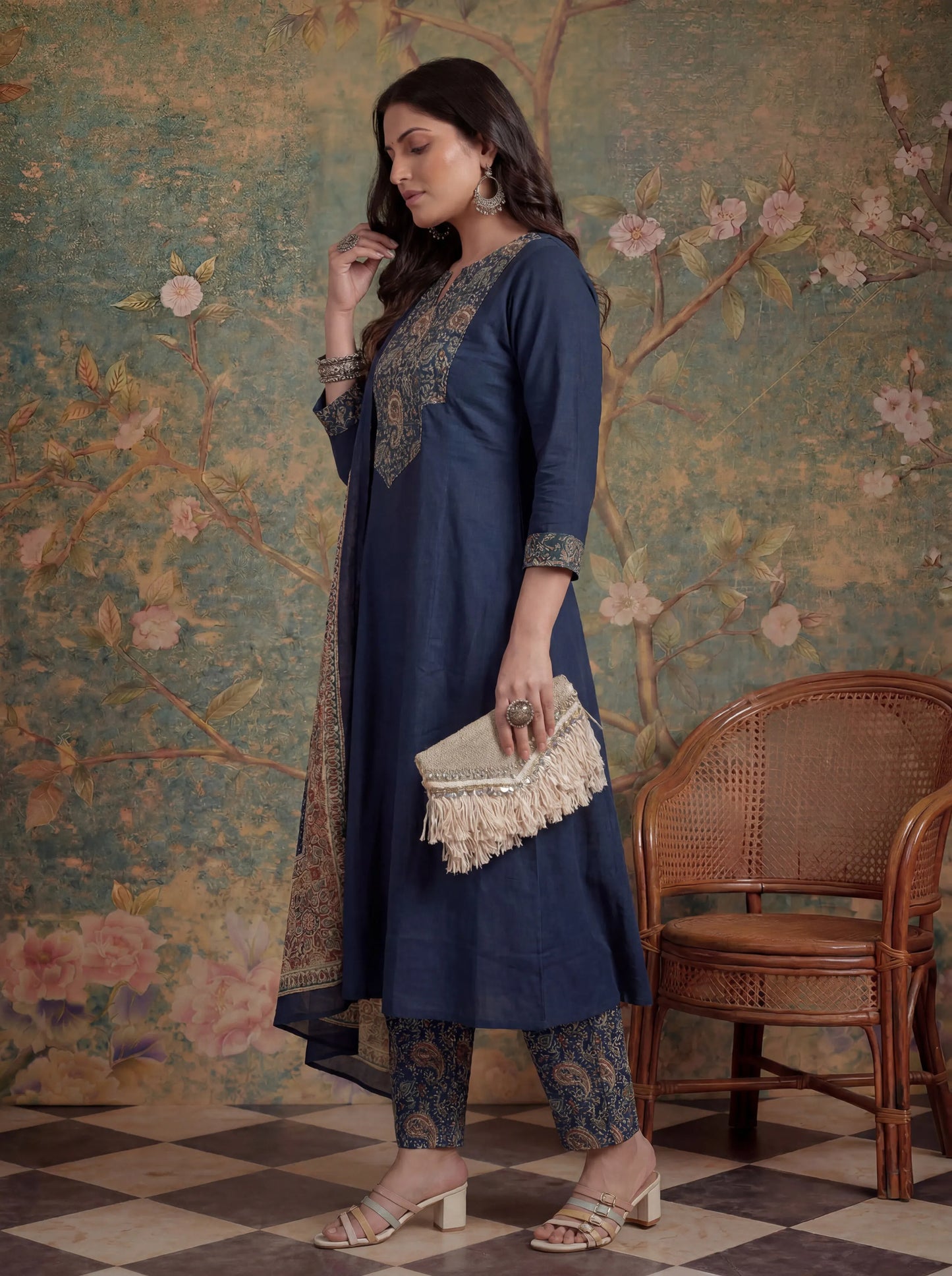 Cotton A Line Patch Work Plus Size Kurta Pant Dupatta Set