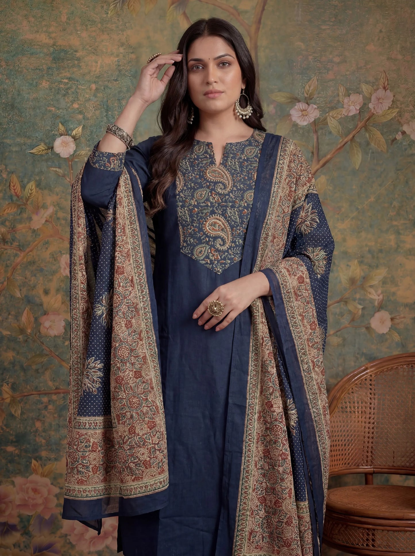 Cotton A Line Patch Work Plus Size Kurta Pant Dupatta Set