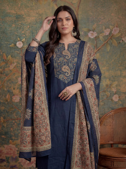 Cotton A Line Patch Work Plus Size Kurta Pant Dupatta Set