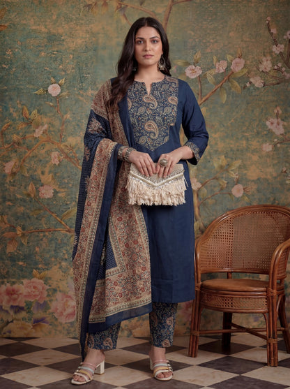 Cotton A Line Patch Work Plus Size Kurta Pant Dupatta Set