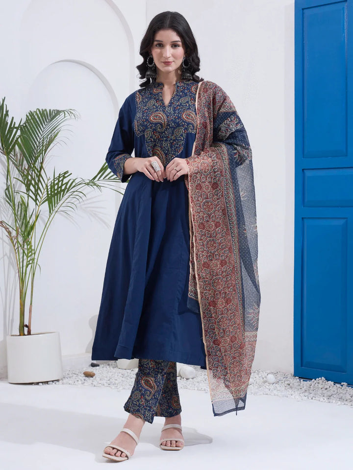 Cotton A Line Patch Work Kurta Pant Dupatta Set