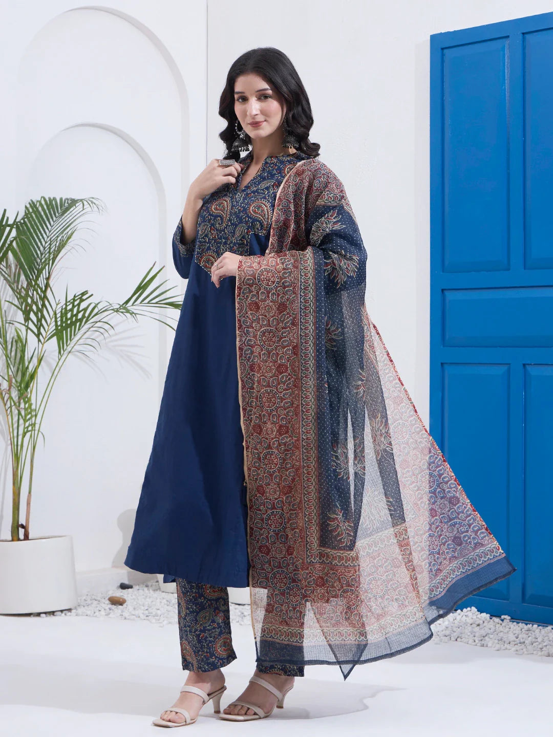 Cotton A Line Patch Work Kurta Pant Dupatta Set
