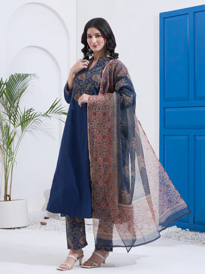 Cotton A Line Patch Work Kurta Pant Dupatta Set