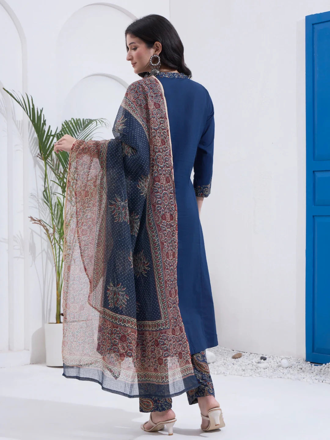 Cotton A Line Patch Work Kurta Pant Dupatta Set