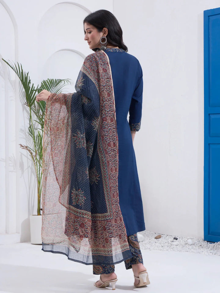 Cotton A Line Patch Work Kurta Pant Dupatta Set