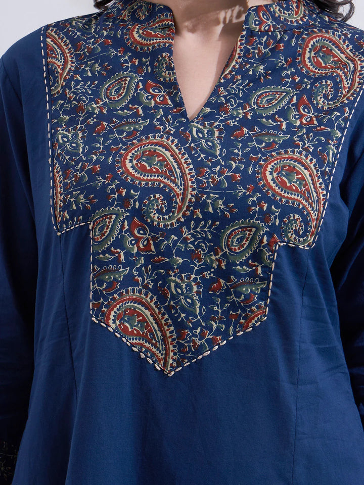 Cotton A Line Patch Work Kurta Pant Dupatta Set