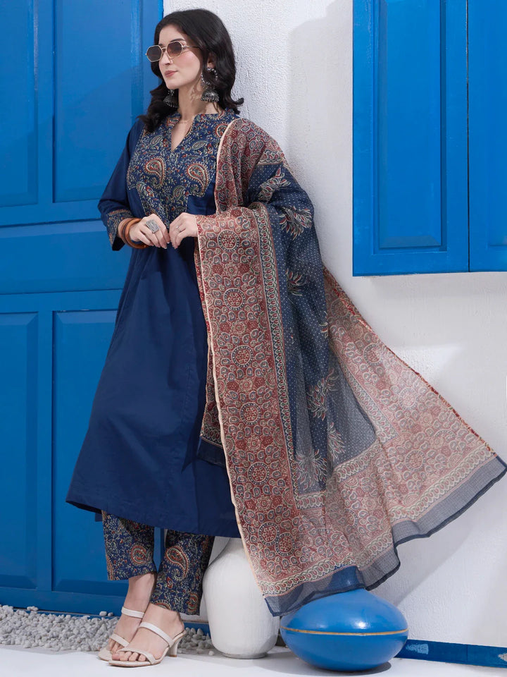 Cotton A Line Patch Work Kurta Pant Dupatta Set