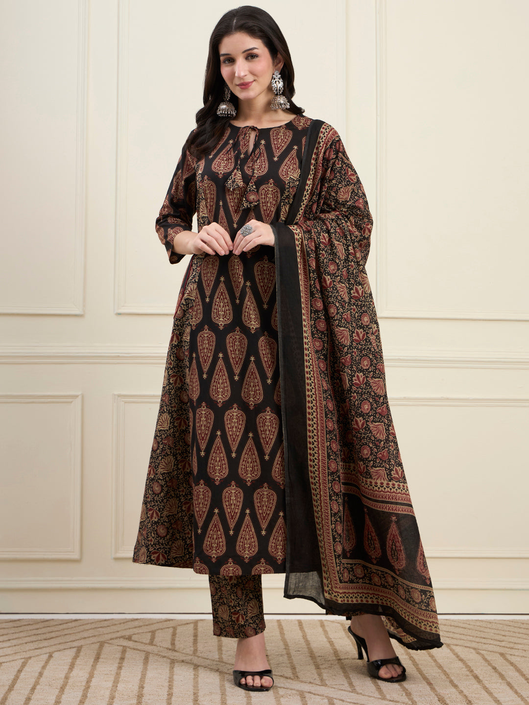 Cotton Kalidaar Style Kurta Pant Dupatta Set