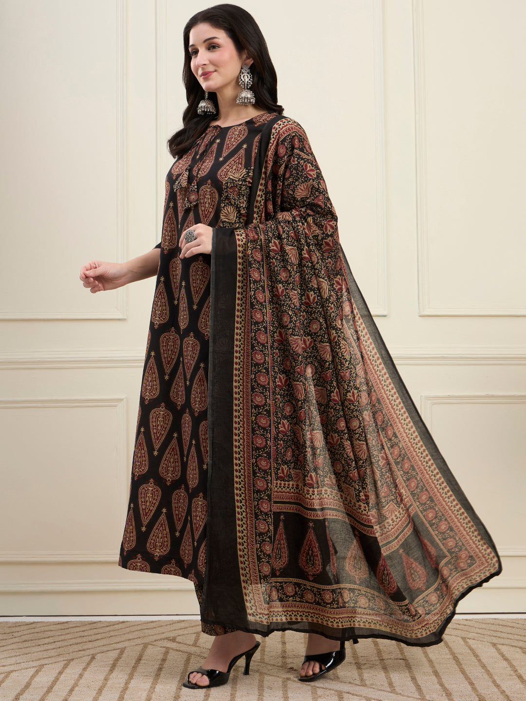 Cotton Kalidaar Style Kurta Pant Dupatta Set
