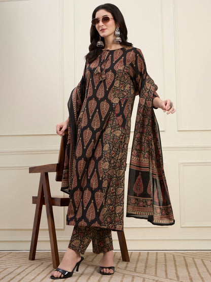 Cotton Kalidaar Style Kurta Pant Dupatta Set