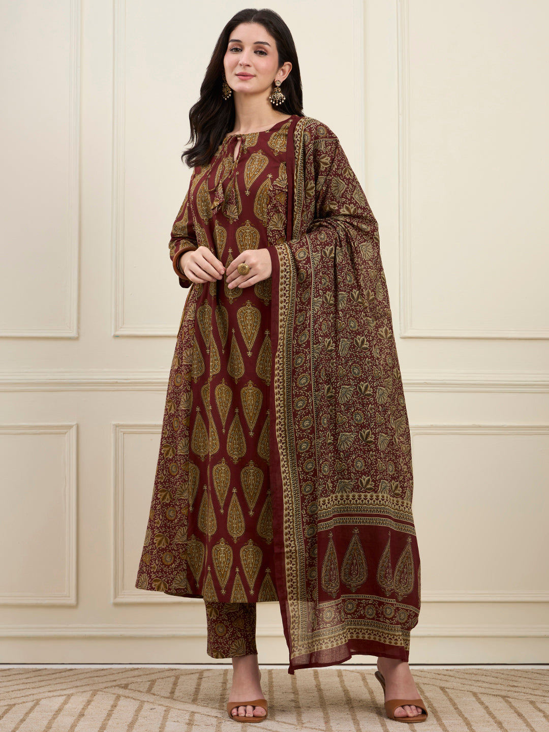 Cotton Kalidaar Style Kurta Pant Dupatta Set