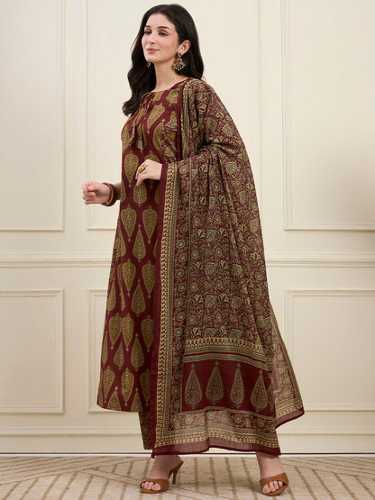 Cotton Kalidaar Style Kurta Pant Dupatta Set