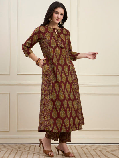 Cotton Kalidaar Style Kurta Pant Dupatta Set