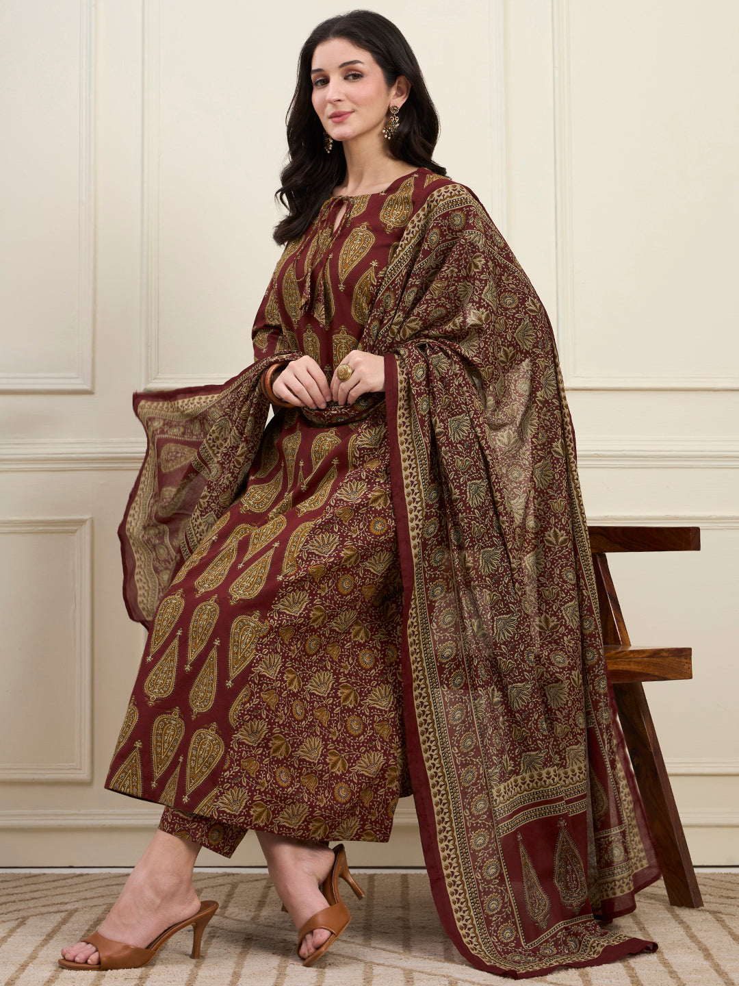 Cotton Kalidaar Style Kurta Pant Dupatta Set
