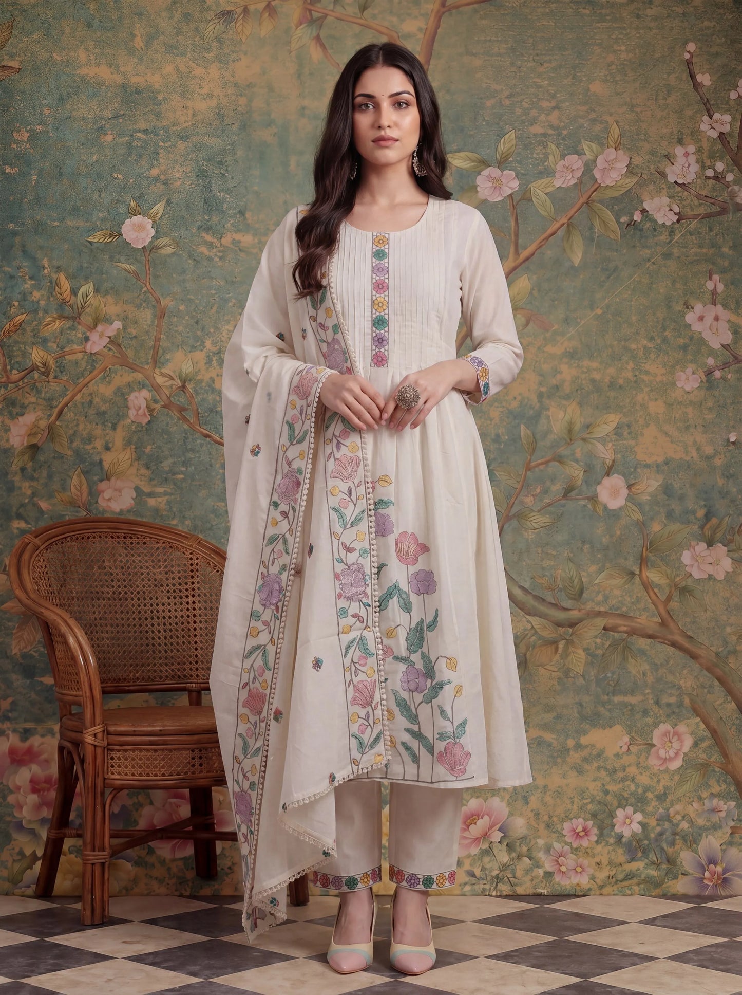Cotton Embroidered Have A Linin Kurta Pant Dupatta Set