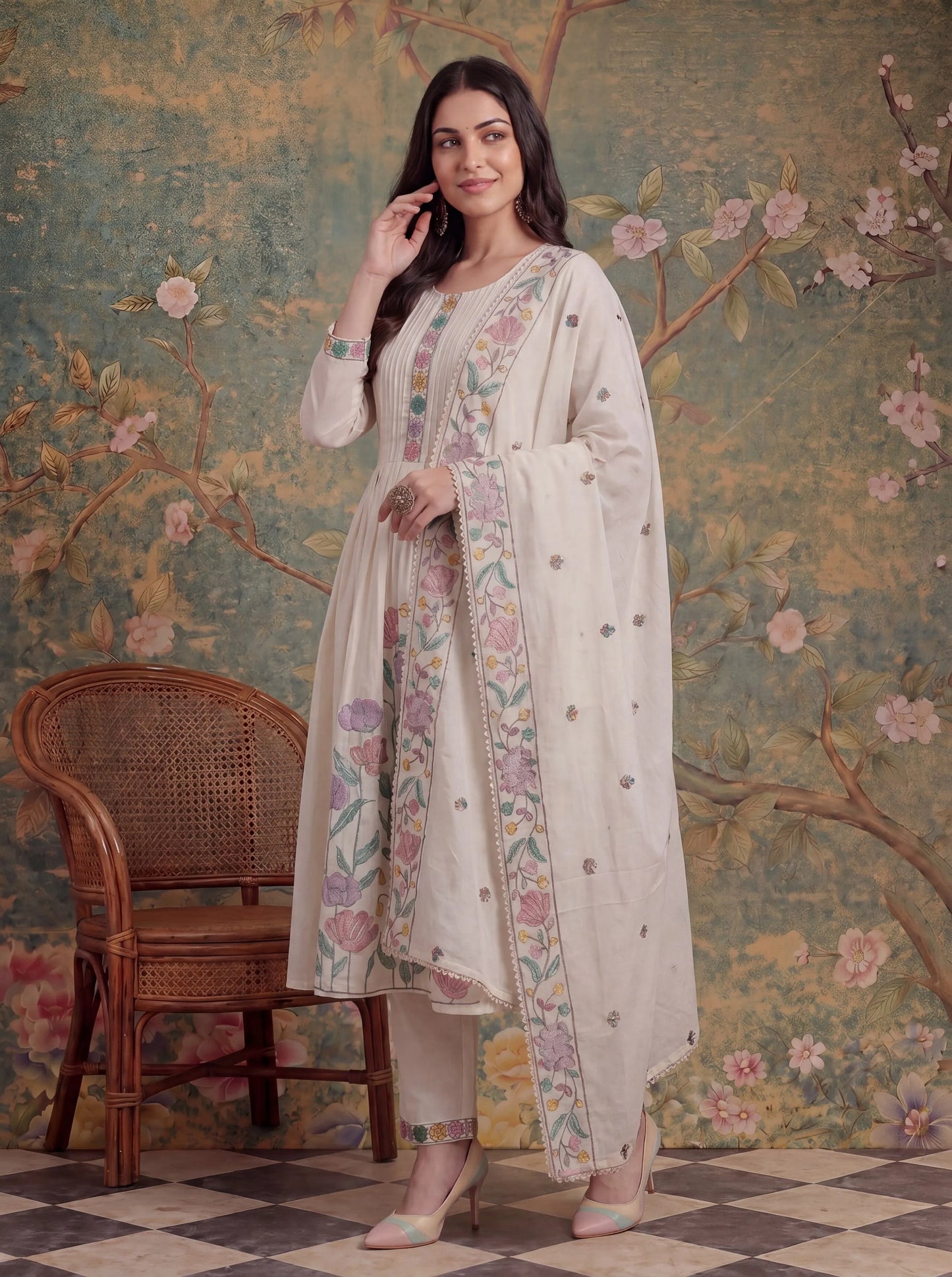 Cotton Embroidered Have A Linin Kurta Pant Dupatta Set