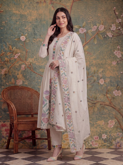 Cotton Embroidered Have A Linin Kurta Pant Dupatta Set