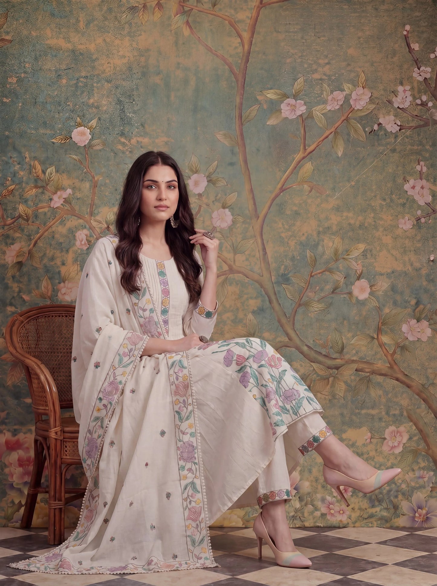 Cotton Embroidered Have A Linin Kurta Pant Dupatta Set