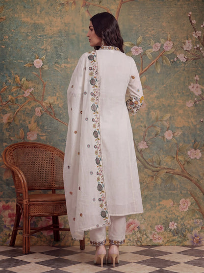 Cotton Thared Work Sequins Work Have A Linin Kurta Pant Dupatta Set